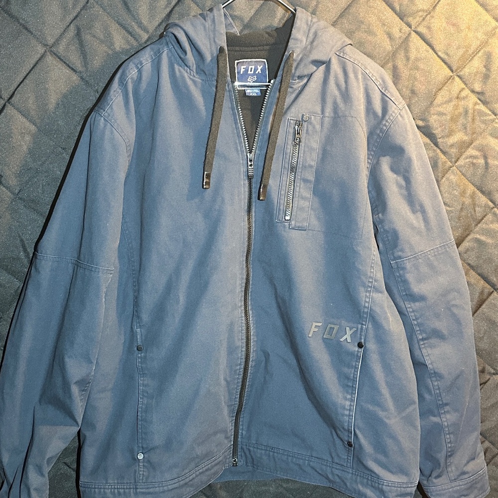 FOX RACING blue hooded jacket with black fleece lining